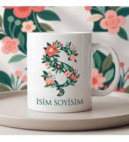 Kişiye Özel Baş Harf ve İsim Yazılı Çiçek Motiflili Ş Harfli Seramik Kupa Bardak