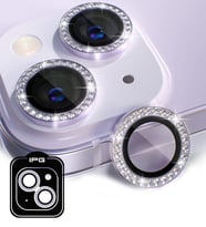 iPhone 14 / 14 Plus için IPG ProLENS Kamera Lens Koruyucu Elmas Taşlı Çerçeveli, Kırılmaz Cam (Mor)