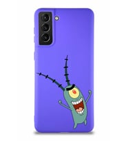 Samsung Galaxy S21 Plus Soft Premier Kapak Plankton Tasarımlı Silikon Kılıf - Mor (Şeffaf)