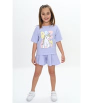 Toontoy Kız Çocuk Ponny Baskılı Şortlu Takım (Mavi)