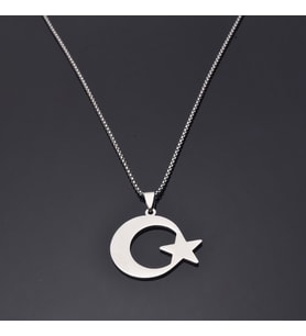 Beyazı Ay Yıldız Erkek Çelik Kolye Takı Aksesuar
