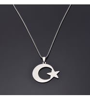 Beyazı Ay Yıldız Erkek Çelik Kolye Takı Aksesuar