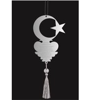 Pleksi Araba Süsü Ayyıldız Ve Ayet-el Kürsi Dikiz Aynası Süsü (Gümüş)