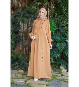 6508-Berlin Yandan Düğmeli Ferace Camel