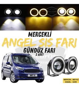 Ford Courier 2014-2023 Uyumlu Mercekli Angel Sis Farı Metal 76 mm Sarı Halkalı Gündüz Farı 2 Adet