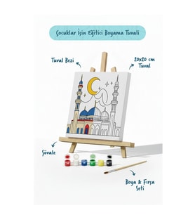 Hilal ve Mavi Kubbeli Cami Şövaleli Boya Seti 20x20