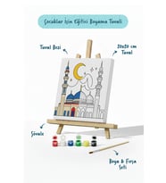 Hilal ve Mavi Kubbeli Cami Şövaleli Boya Seti 20x20