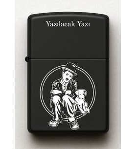 Charlie Chaplin Desenli Kişiye Özel İsimli Siyah Benzinli Metal Çakmak