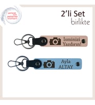 Deklanşör Detaylı Özel Hediye, Kamera Desenli, İsme Özel Anahtarlık Takımı, Yavru Ağzı-Gök Mavi
