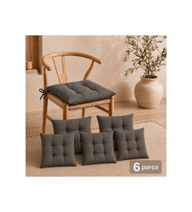 6'lı Sandalye Minderi 40x40 cm Antrasit Bağcıklı Oturma Minderi