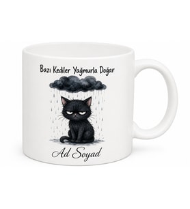 Şanssız Bahtsız Bedevi Kara Kedi Esprili Bulutlu Yağmur Kupa Bardak Hediye