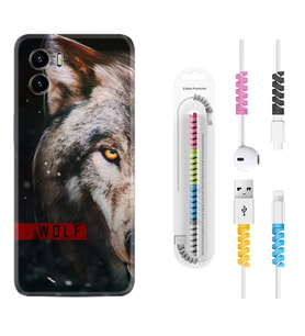 Vivo Y15S Y32 Y33S Y51 Y53S Kılıf Kablo Koruma Spiral Silikon Wolf Eyes 1758