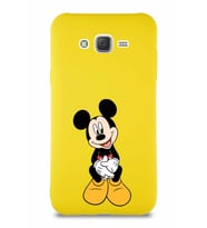 Samsung Galaxy J7 Soft Premier Kapak Mickey Mouse-A Tasarımlı Silikon Kılıf - Sarı (Şeffaf)