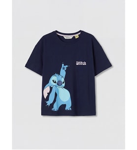 LCW Young Lacivert Stitch Baskılı %100 Pamuklu Kadın Pijama Üstü