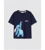 LCW Young Lacivert Stitch Baskılı %100 Pamuklu Kadın Pijama Üstü