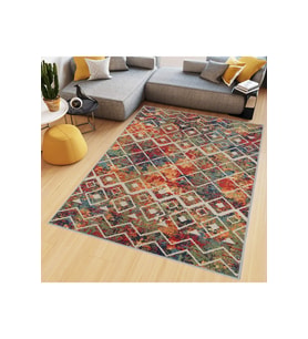 Rovigo Home Dijital Baskı Yıkanabilir Kaymaz Taban Salon Halısı RVG0493 (Kırmızı)