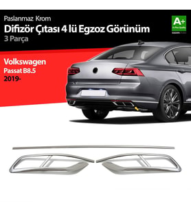 Volkswagen Passat Uyumlu B8.5 Krom Egzoz Görünümü Difüzör 4'Lü R Line 3 Parça 2019 Ve Üzeri