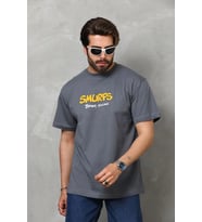 Erkek Kısa Kol Yazlık Tişört Bisiklet Yaka Baskılı Oversize T-Shirt - Füme
