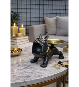 Lüks Bulldog Figürü Luxury Ofis Masaüstü Dekoratif Biblo Tasarım Ofis Masa Aksesuar Büyük Boy M7 (Siyah)