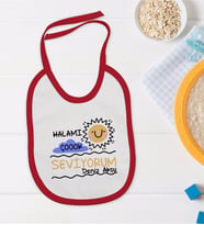 BK Kids Kişiye Özel Halamı Çok Seviyorum Tasarımlı Kırmızı Bebek Mama Önlüğü-1
