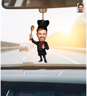 Kişiye Özel Bay Masterchef Aşçı Karikatür Ahşap Araba Dikiz Ayna Süsü