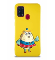 Samsung Galaxy M31 Soft Premier Kapak Bayan Puff Tasarımlı Silikon Kılıf - Sarı (Şeffaf)