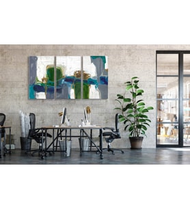 Tablolife Green Grey Üçlü Yağlı Boya Dokulu Tablo 60X90,Çerçeve;Gold