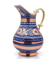 2 Litre Erzincan El Yapımı, İşlemeli Kalaylı Kalın Bakır Sürahi (Mavi)