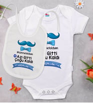 BK Kids Sünnet Tasarımlı Beyaz Bebek Body Zıbın ve Mama Önlüğü Hediye Seti-7