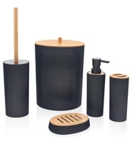 İndecor Banyo Takımı 5 Parça Bambu Kapak Liza Mix IND690 VESP 248 6900 (Siyah)