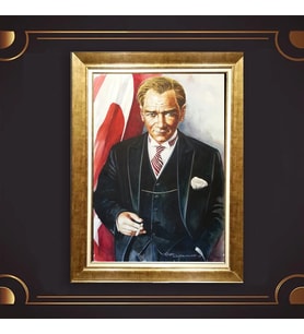 Altın Varaklı Çerçeveli Paspartulu Atatürk Tablo DC0813 (Gold)