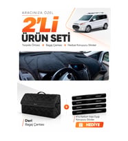 FORD TOURNEO CONNECT (2013-2020) Uyumlu Torpido Örtüsü + Deri Bagaj Çantası + Sticker Seti - Siyah