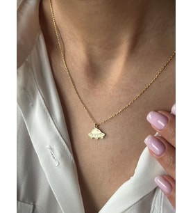 Kişiye Özel 925 Ayar Gümüş Minimal Ufo Figürlü Kolye (Gold)