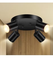Rsylight Metal Siyah Retro Dekoratif Modern 4 Lü Led Spot 180 Derece Mafsallı Beyaz Ampullü