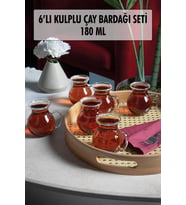 6lı Keyfi Ala Borosilikat Cam Kulplu Çay Bardağı (Şeffaf)