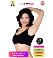 #Büstiyer Dikişsiz Seamless Kadın Esnek Yumuşak Kumaş Kalın Askılı Pedli Spor Büstiyer - 5 Adet (Siyah)