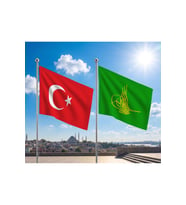 Osmanlı Tuğrası Yeşil Bayrağı ve Alpaka Kumaş Türk Bayrağı 2'li Set 70x105cm