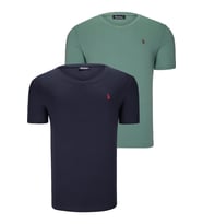 İKİLİ SET T8568 DEWBERRY V YAKA ERKEK T-SHIRT-LACİVERT-AÇIK YEŞİL (Karışık)