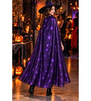 Halloween Mor Örümcek Ağı Desenli Cadı Pelerini 130 cm Cadılar Bayramı Yetişkin Çocuk Kostümü