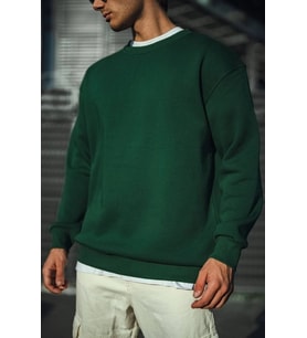 Erkek Bisiklet Yaka 3 İplik Pamuklu Basic SweatShirt - Haki