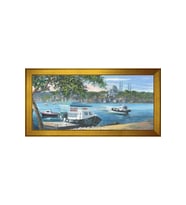 İstanbul Boğaz Motifli Kanvas Tablo 50 x 70 cm Gold Çerçeve