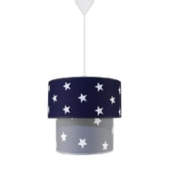 Şenay Aydınlatma Çocuk Odası Ikili Silindir Kumaş Avize Sarkıt-Lacivert Gri Yıldız