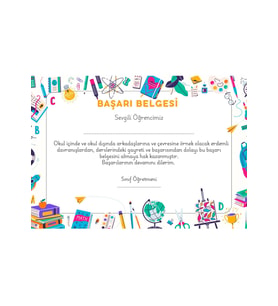20 Adet A4 Boyutunda Öğrenci Başarı Belgesi - Anaokul - İlkokul Başarı Belgesi (Model 2)