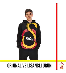 Galatasaray Lisanslı Büyük Logolu Siyah Sweat Tshirt