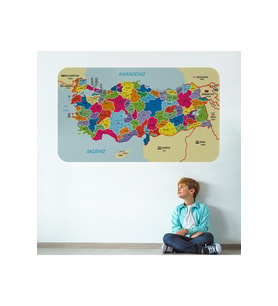 Eğitici Ve Öğretici Detaylı Dekoratif Komşulu Türkiye Haritası Duvar Sticker-3845-85x130