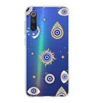PrintiFy Xiaomi Mi 9 SE ile Uyumlu 1mm Slim Fit Nazar Boncuğu 5 Baskılı Şeffaf  Kılıf