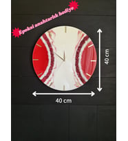 Duvar Saati-40cm-Modern Dekoratif Duvar Saati-Epoksi El Yapımı Duvar Saati-6 Farklı Seçeneği (Kırmızı-Kırmızı)