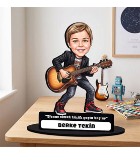 Gitarist Temalı Erkek Çocuğa Hediye Kişiye Özel Karikatürlü Biblo