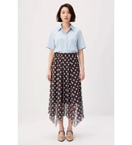 Kadın Maxi Etek Puantiyeli Tül Astarlı A-Line Asimetrik Kesim Polyester Rahat Yaz Koleksiyonu Günlük