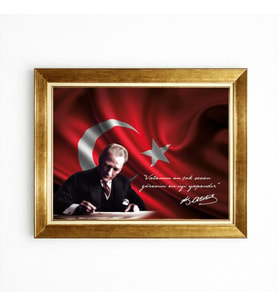 Tablore Türk Bayraklı Atatürk Vatanını En Çok Seven Sözlü Çerçeveli Ofis ve Ev Tablosu